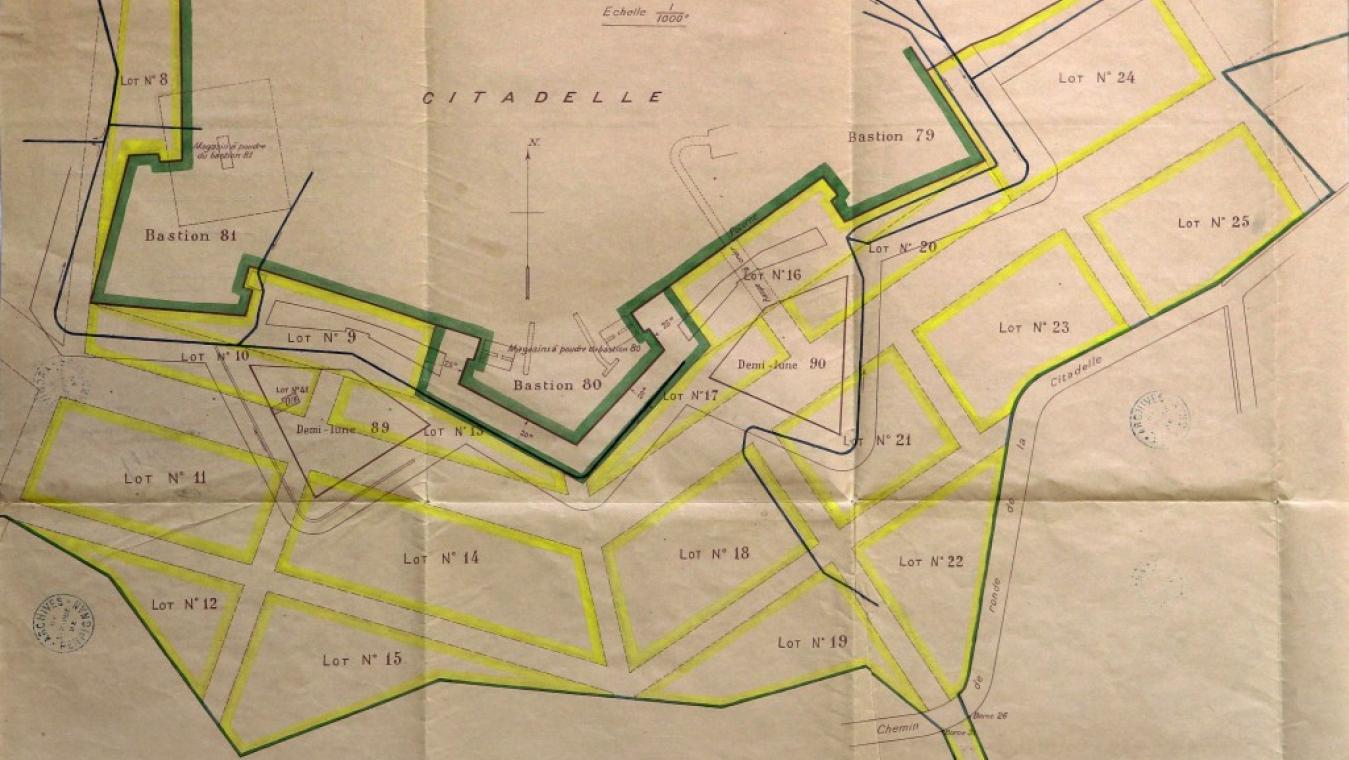 Plan des différents lots définis au Sud de la Citadelle. AVP série O