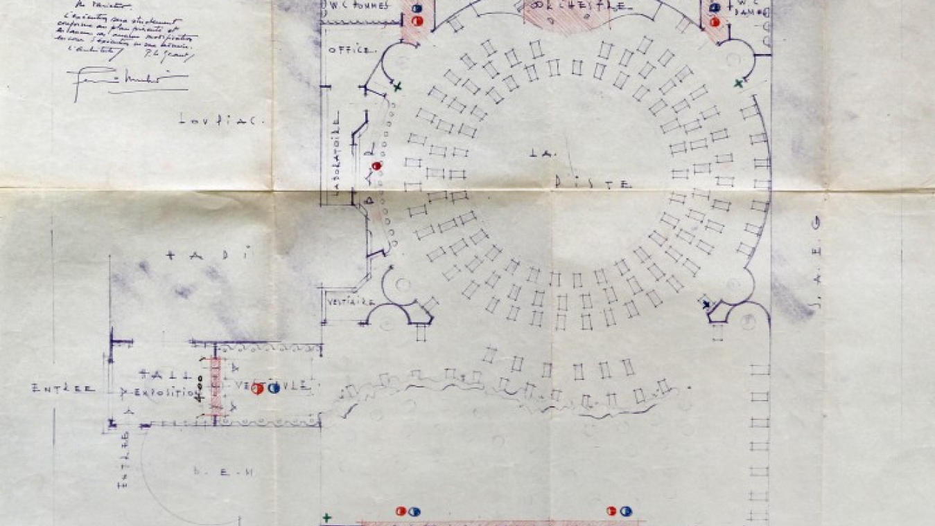 Projet de salle spectacle - cirque d'hiver « Farandole » de Férid Muchir, 1948. AVP 60W44 (8688).