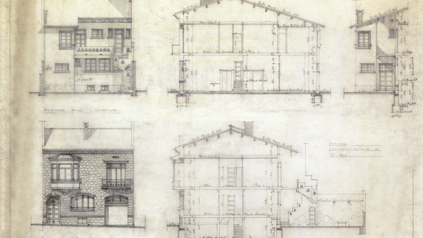 Maison d'Henri Graëll, 1950-1951, 18 avenue des Baléares. Dessins des façades et coupes : AVP fonds Graël.