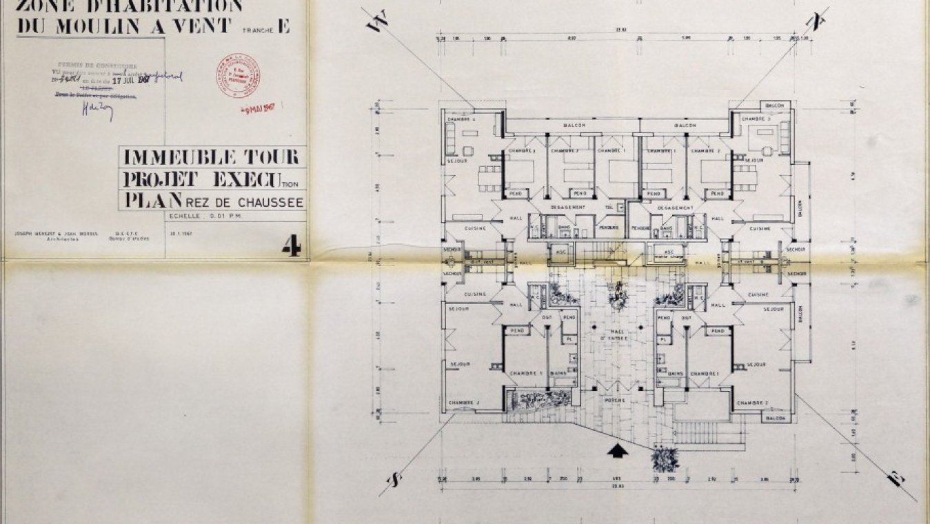 Plan d'une tour des architectes Benezet et Borde, tranche E, 1967 : AVP fonds de la SIVP.