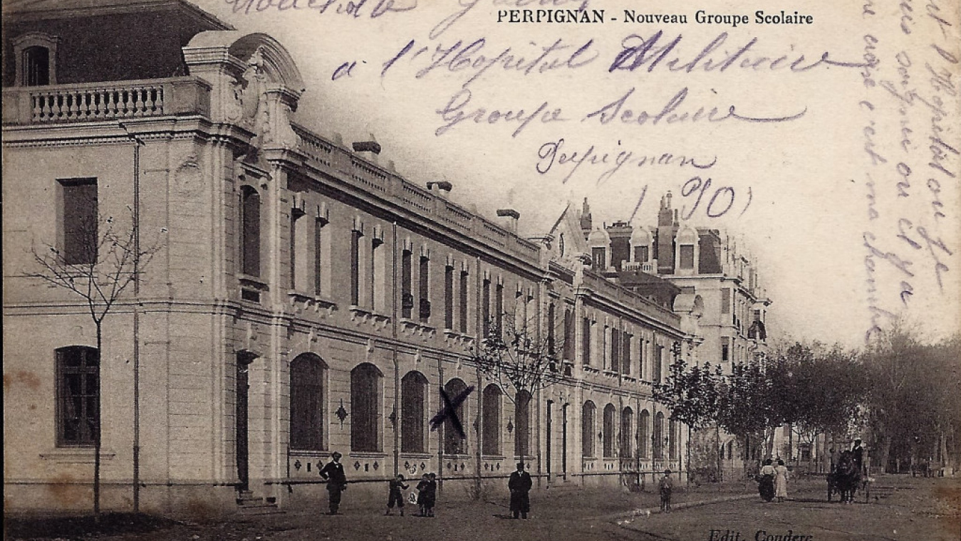 L’hôpital auxiliaire annexe n°8 dans le Groupe scolaire Jules Ferry, boulevard des Pyrénées (Collection club cartophile catalan)