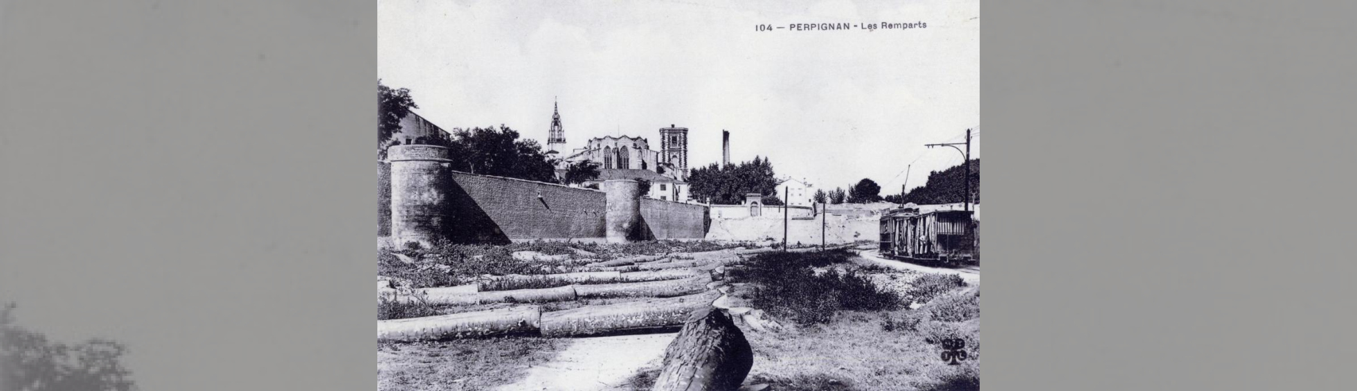 Photo ancienne montrant le début de l'abattage des platanes plantés dans les fossés transformés en promenade 