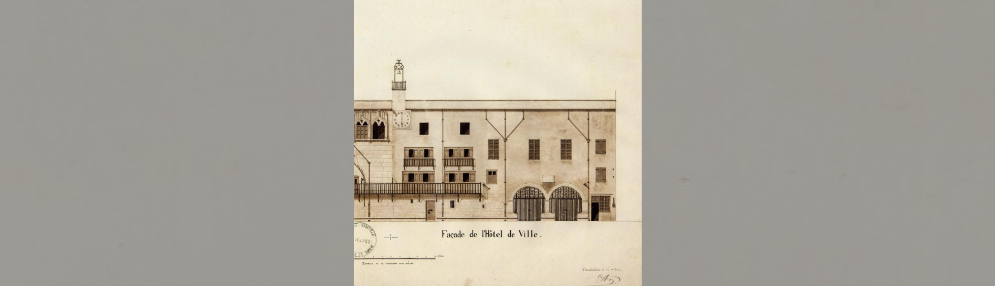 Dessin de la façade avec un balcon filant 