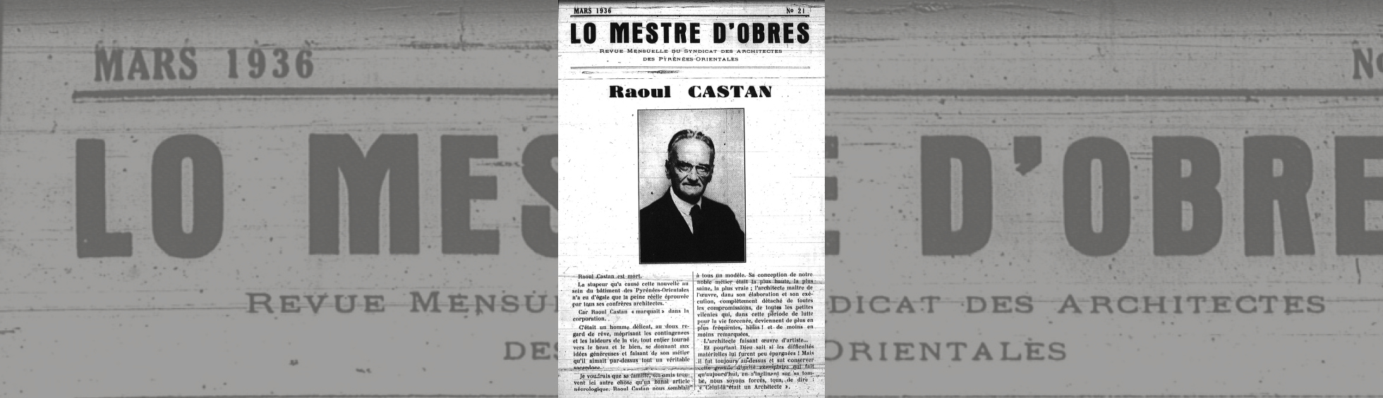 Portrait de l'architecte dans la nécrologie que lui consacre Joseph Roque dans la revue Lo mestre d'obres de mars 1936.