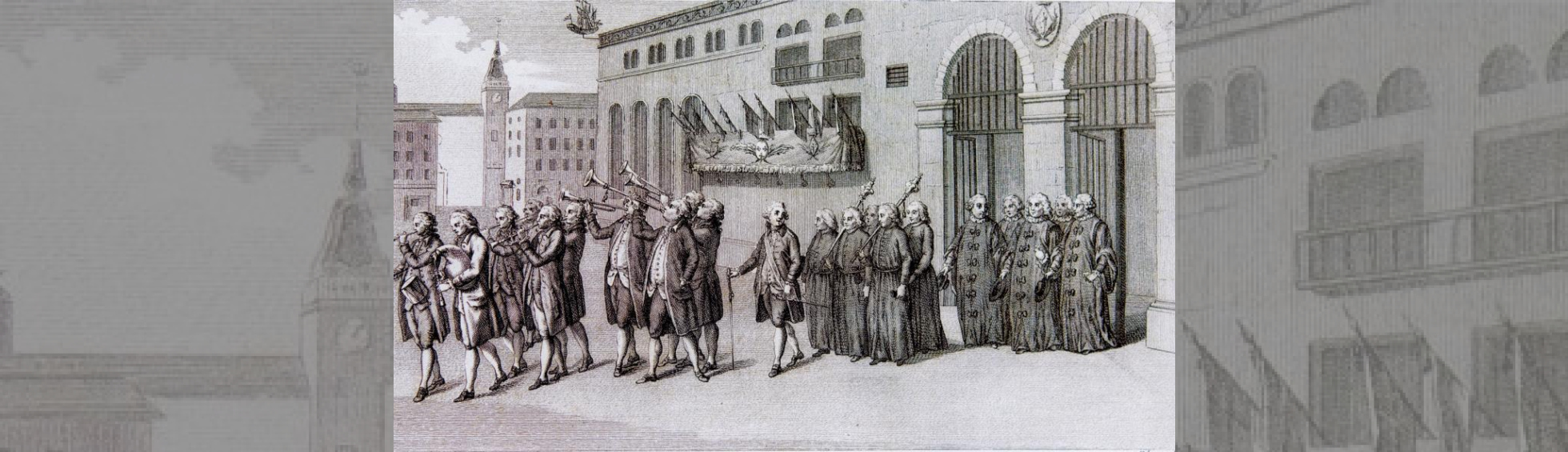 Les consuls portant une canne sortent précédés par une fanfare avec cornemuse, trompettes ,flutes 