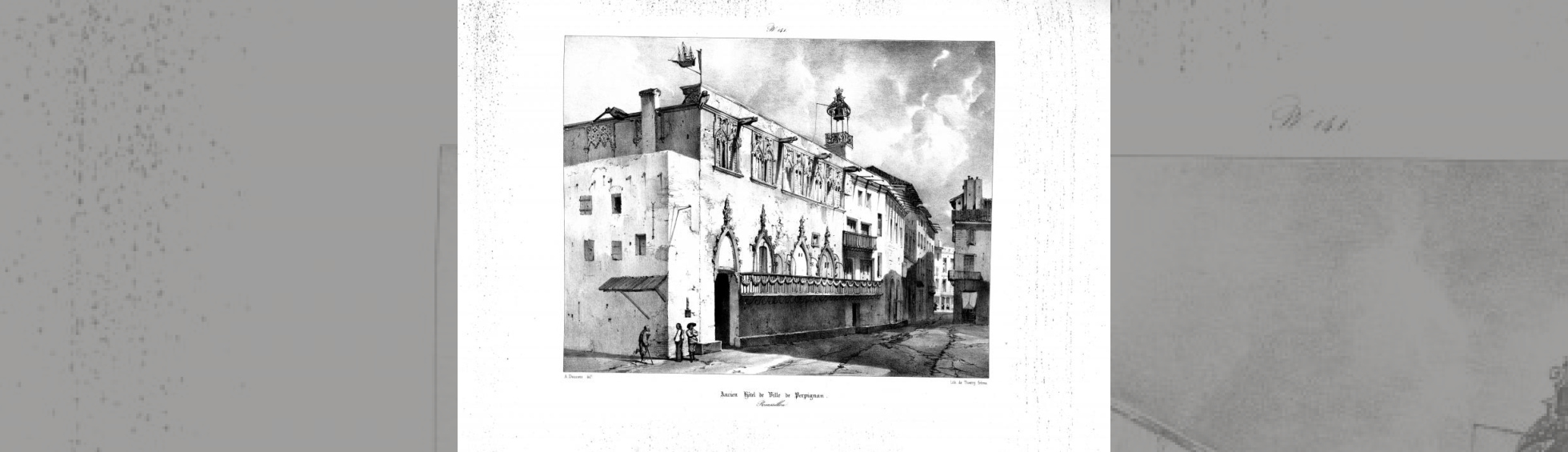 Gravure sur laquelle on voit qu'un balcon courait sur toute la façade de la loge et de l'immeuble voisin