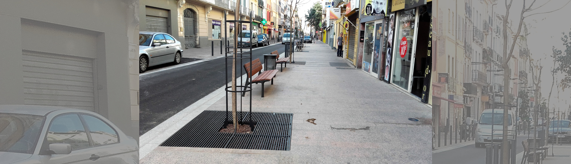 Pose de bancs et corbeilles