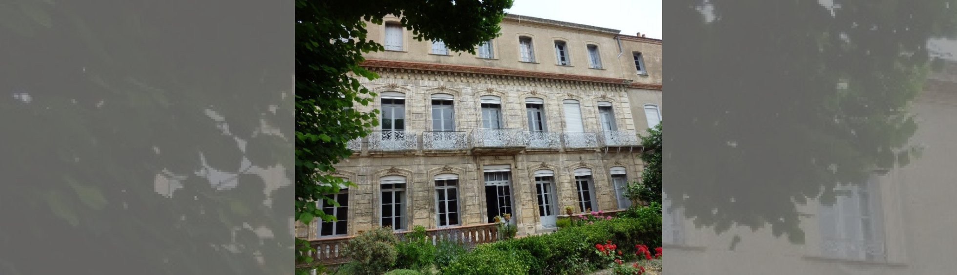 Façade  arrière de ce batiment R+2 . terrasse au rez de chaussée. Nombreux balcons au premier étage