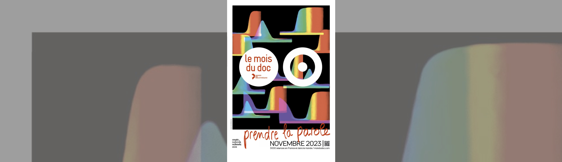 affiche le mois du doc prendre la parole - formes colorées orange, jaune, bleu