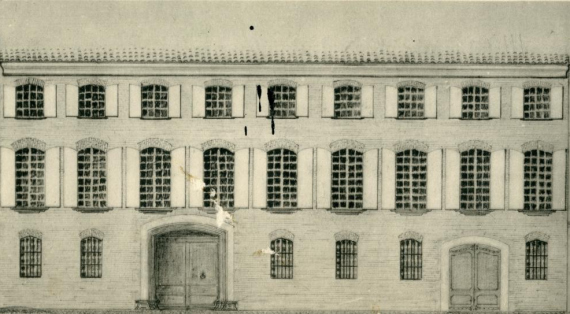 Hôtel de Lazerme (actuel Musée Rigaud):croquis de façade ,fenêtre style classique à petit bois et carreaux carrés