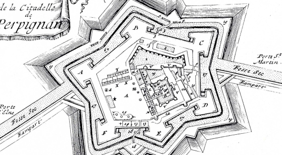 Plan de la citadelle avec 6 bastions et son fossé sec