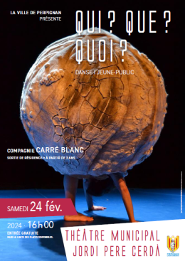 visuel "QUI? QUE? QUOI? par la compagnie Carré blanc" - boule comme une planette ou sirte deux pieds et deux mains